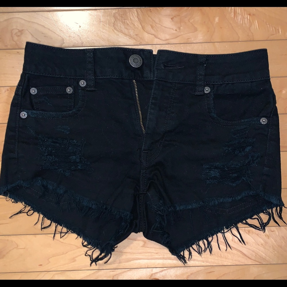Black distressed jean shorts